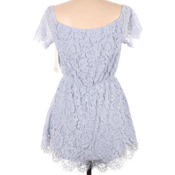 Womens Sky Blue Tobi Lace Ruffle romper off shoulder sleeves flutter Medium - Picture 2 of 3